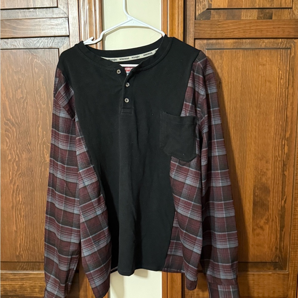 Plaid Long Sleeve Shirt with Black and Burgundy